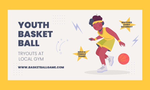 Flat basketball social media promo template