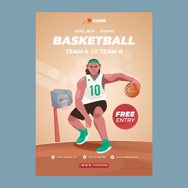 Free vector flat basketball vertical poster template