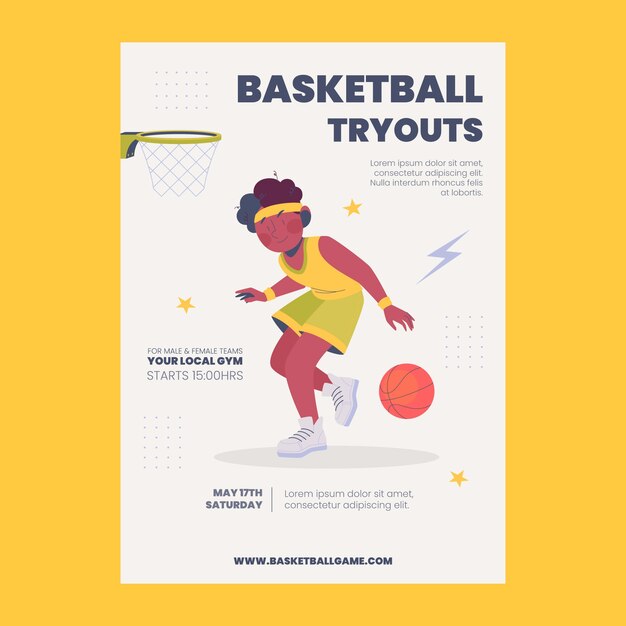 Flat basketball vertical poster template