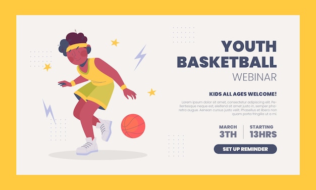 Плоский шаблон вебинара по баскетболу