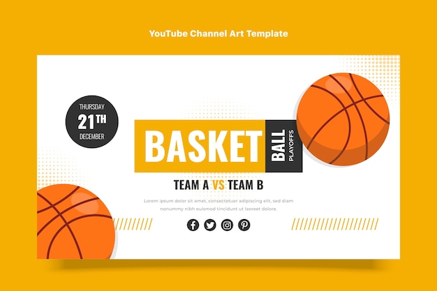 Free vector flat basketball youtube channel art