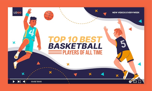 Free vector flat basketball youtube thumbnail