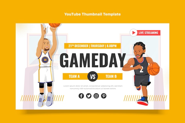 Vettore gratuito miniatura di youtube di basket piatto