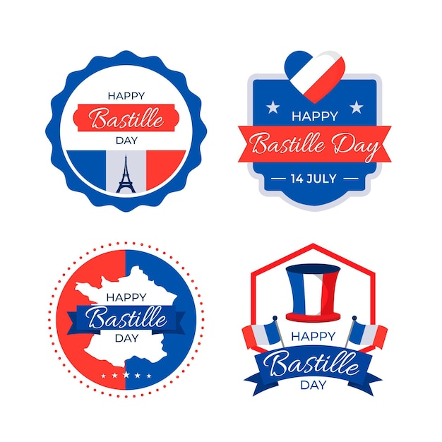 Free vector flat bastille day badge collection