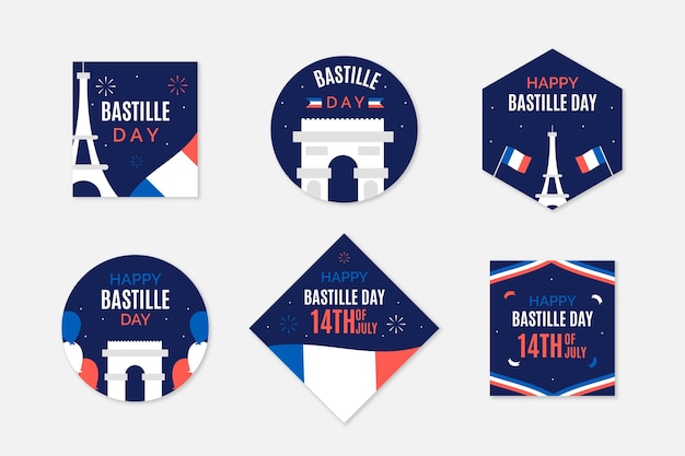 Flat bastille day badge collection