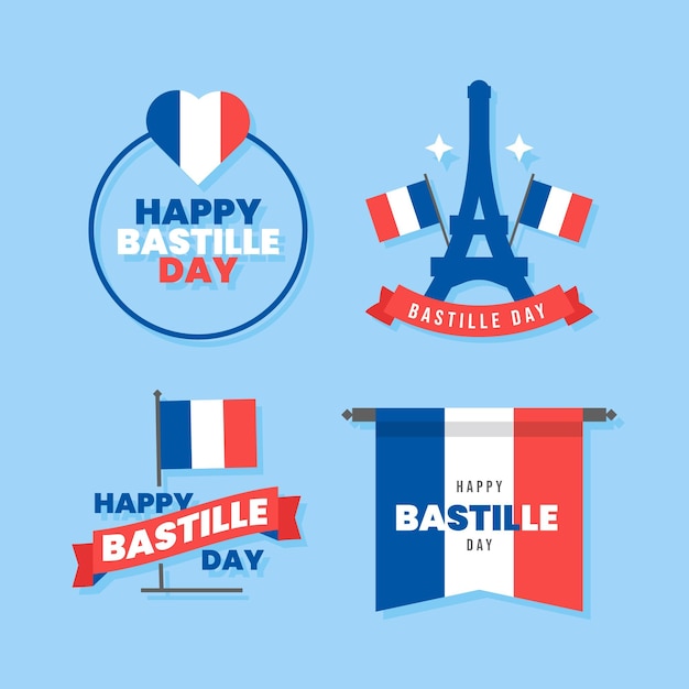 Free vector flat bastille day badge collection