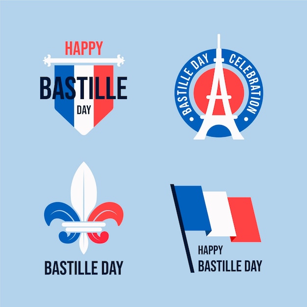 Free vector flat bastille day badge collection