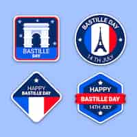 Free vector flat bastille day label collection