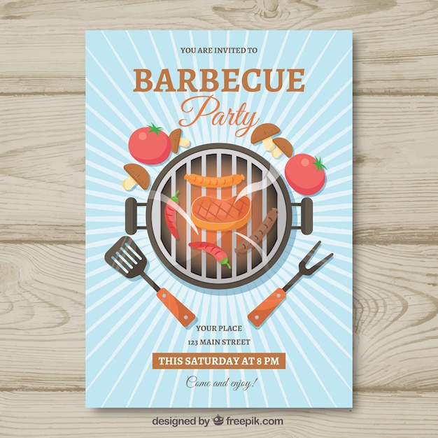 Vettore gratuito modello di invito piatto barbecue