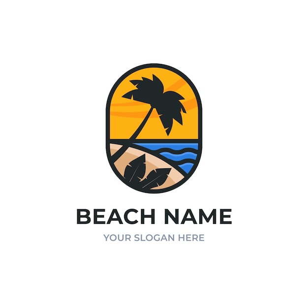 無料ベクター フラットビーチのロゴのテンプレート