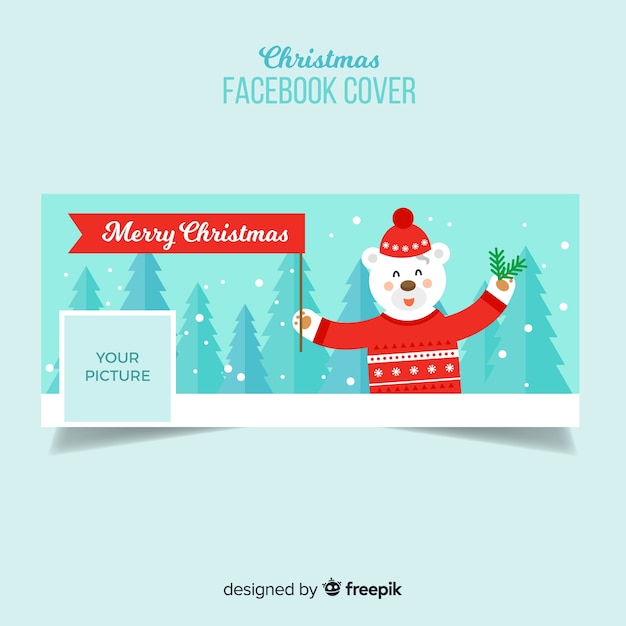 フラットクマのクリスマスのフェイスブックカバー