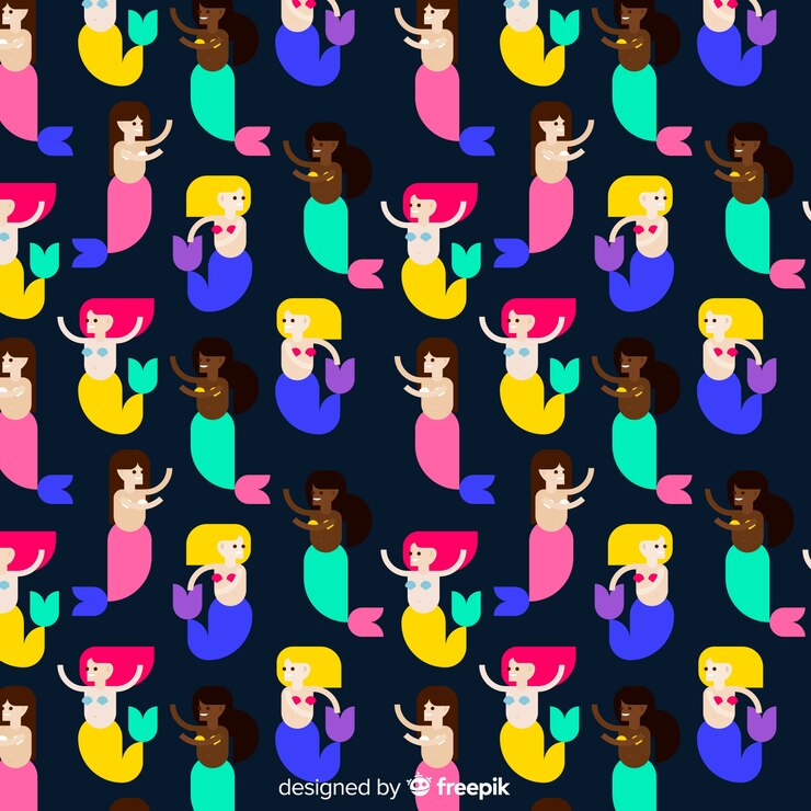 Free Vector flat beautiful colorful mermaid pattern