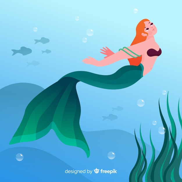 Flat beautiful mermaid background