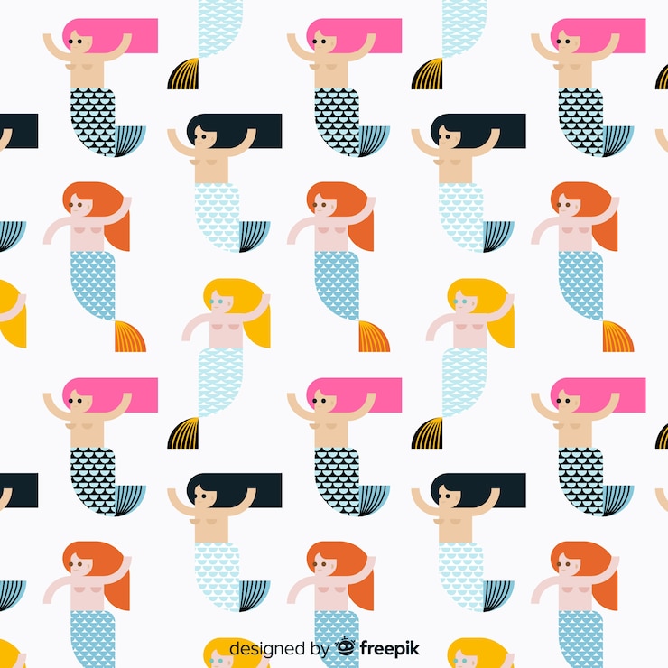 Free Vector flat beautiful mermaid pattern background