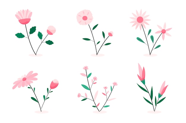 Free vector flat beautiful spring flower collection