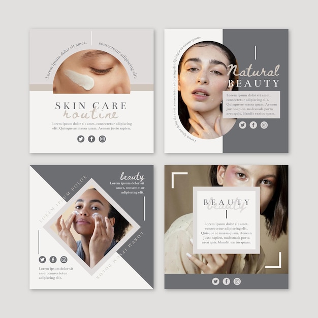 Flat beauty instagram post collection template