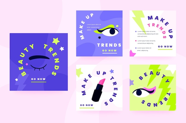 Free vector flat beauty instagram post collection