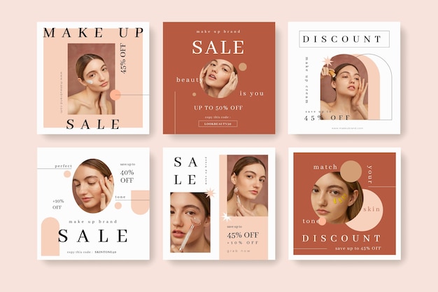 Free vector flat beauty instagram post collection