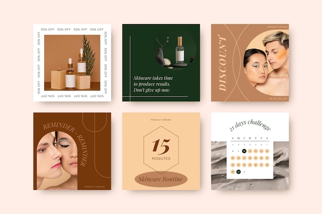 Free vector flat beauty instagram post collection