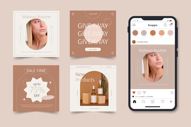 Flat beauty instagram post pack