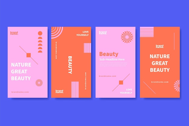 Free vector flat beauty instagram stories collection