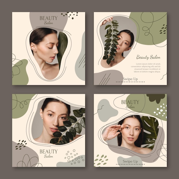 Free vector flat beauty instagram story collection template