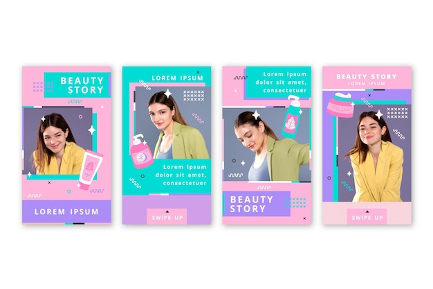 Free vector flat beauty instagram story collection