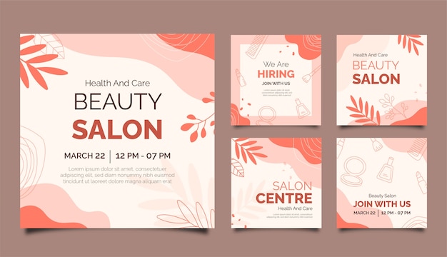 Free vector flat beauty salon instagram posts collection