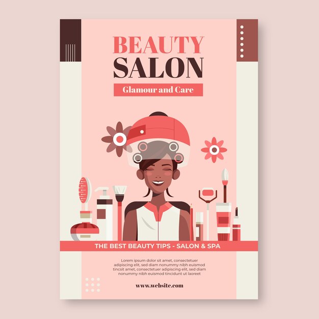 Flat beauty salon vertical poster template