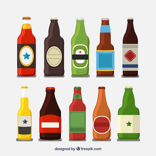 Free vector flat beer bottle collection with label