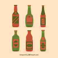 Free vector flat beer bottle collection with label