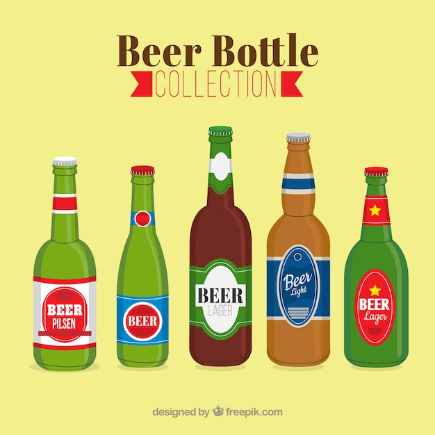 Free vector flat beer bottle collection with label