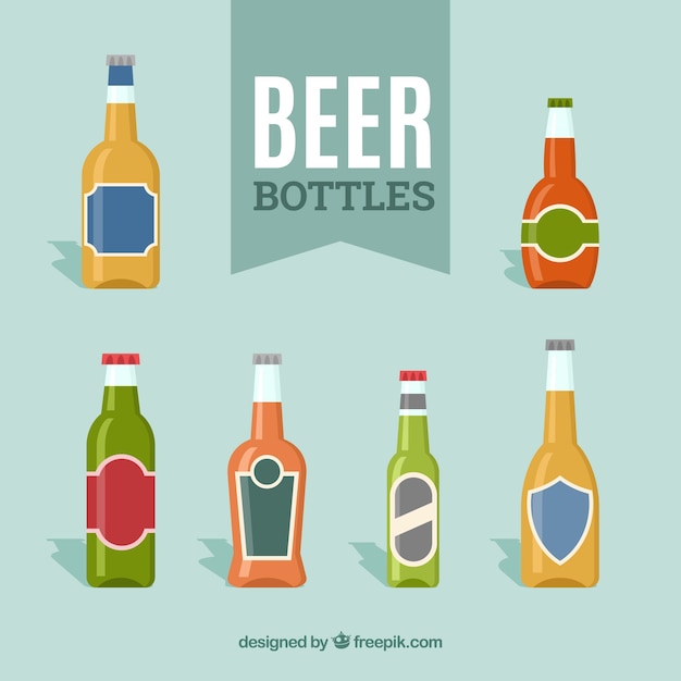 Бесплатное векторное изображение Коллекция плоских пивных бутылок