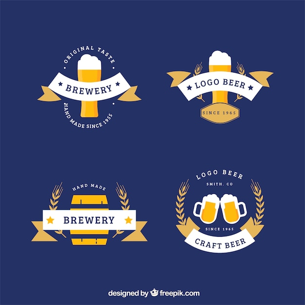 Free vector flat beer logo collection