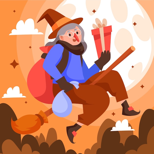 Illustrazione di befana piatta