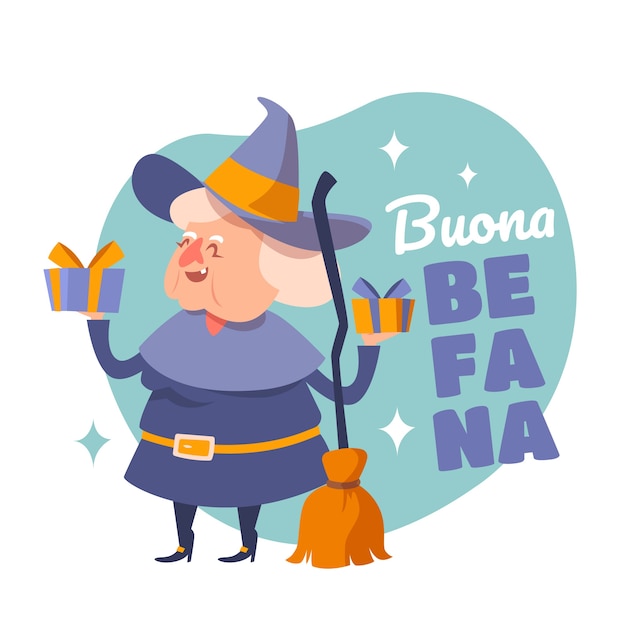 Vettore gratuito illustrazione di befana piatta