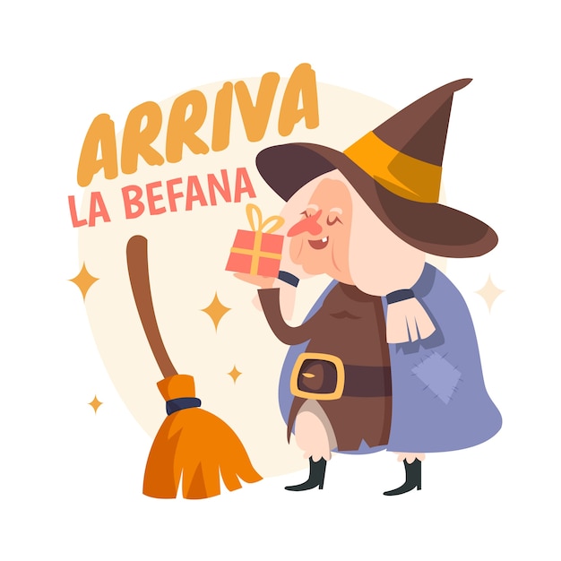 Vettore gratuito illustrazione di befana piatta