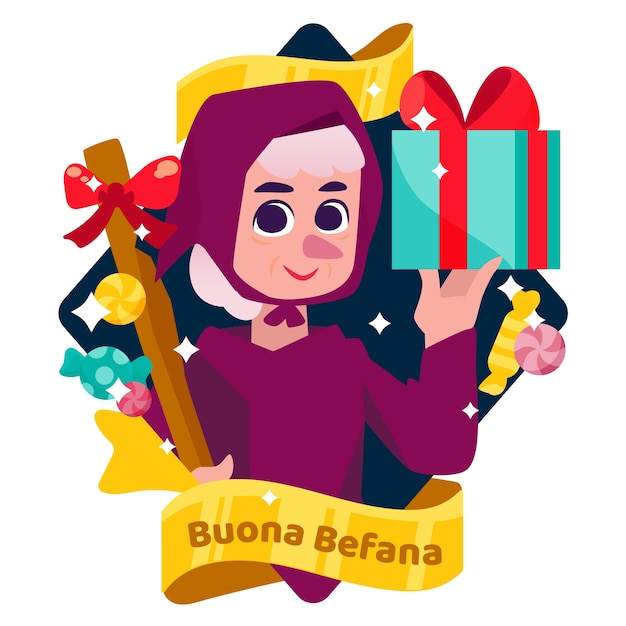 Illustrazione di befana piatta