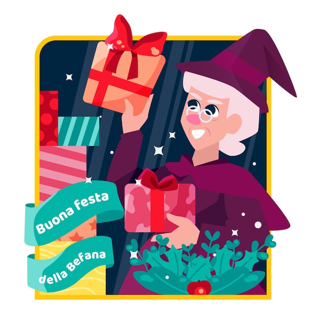 Illustrazione di befana piatta