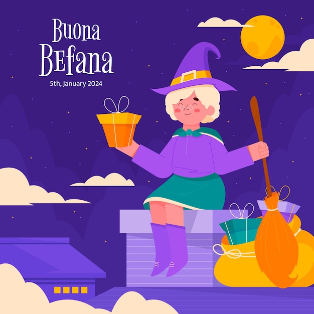 Illustrazione di flat befana