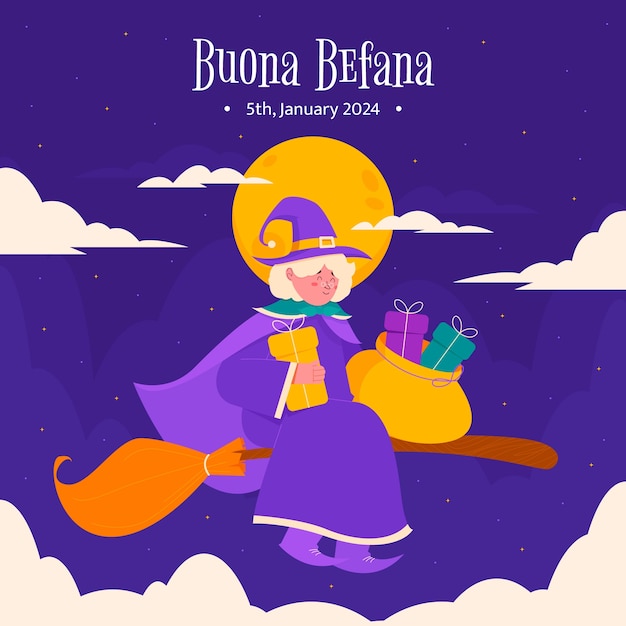 Illustrazione di flat befana