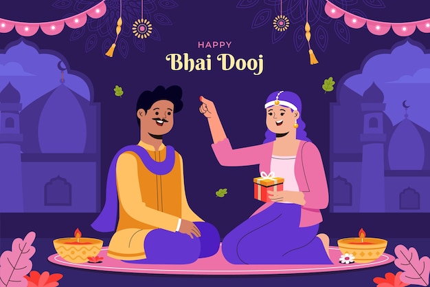 무료 벡터 형제 및 자매와 함께 플랫 bhai dooj 배경