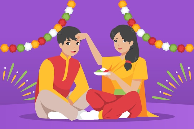 Бесплатное векторное изображение Плоский фон бхай дудж с братом и сестрой