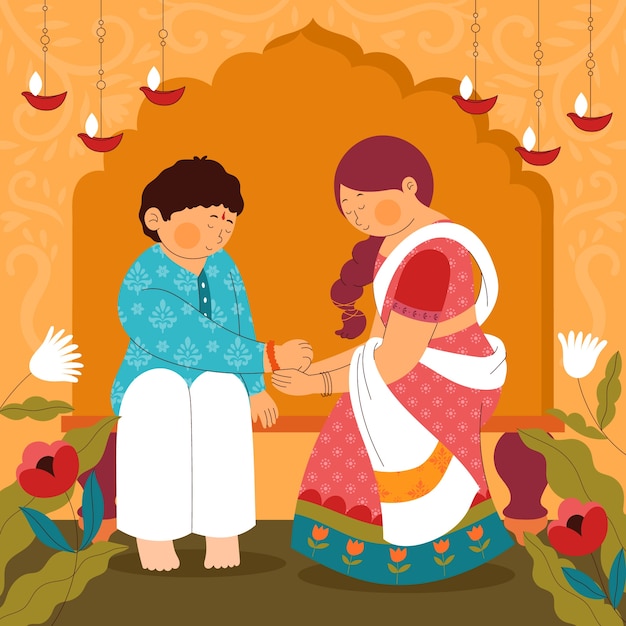 Vettore gratuito illustrazione piatta bhai dooj