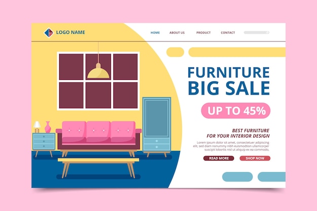 Free vector flat big furniture sale landing page