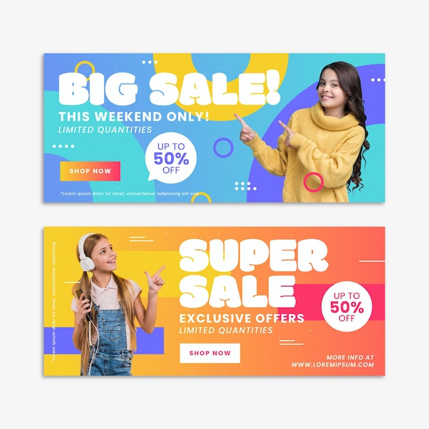 Flat big sales banners with photo