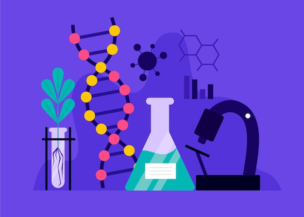 Flat biotechnology concept with flask