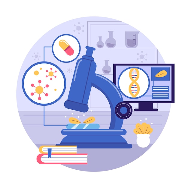 Free vector flat biotechnology concept with microscope