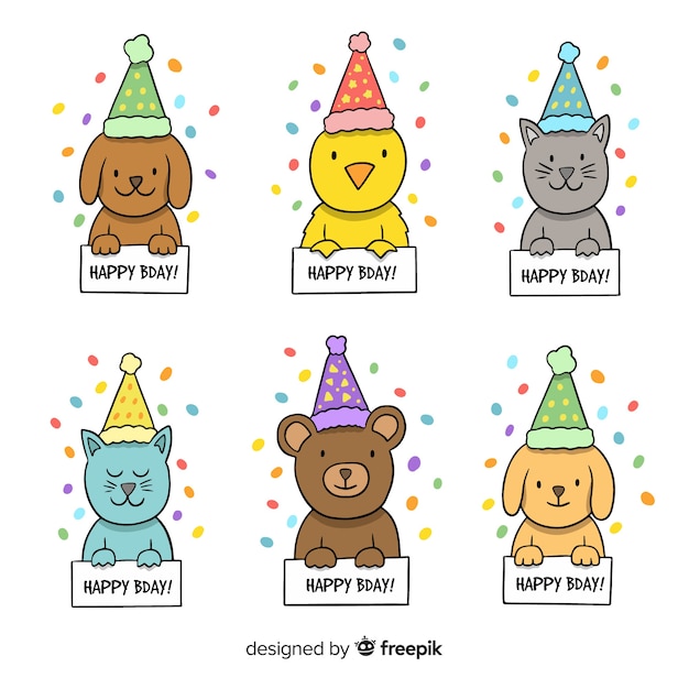 Flat birthday animal background