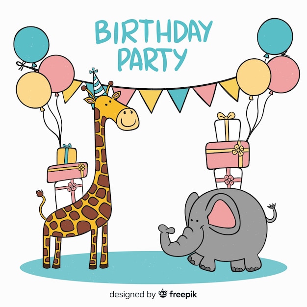 Бесплатное векторное изображение Плоский день рождения животных фон
